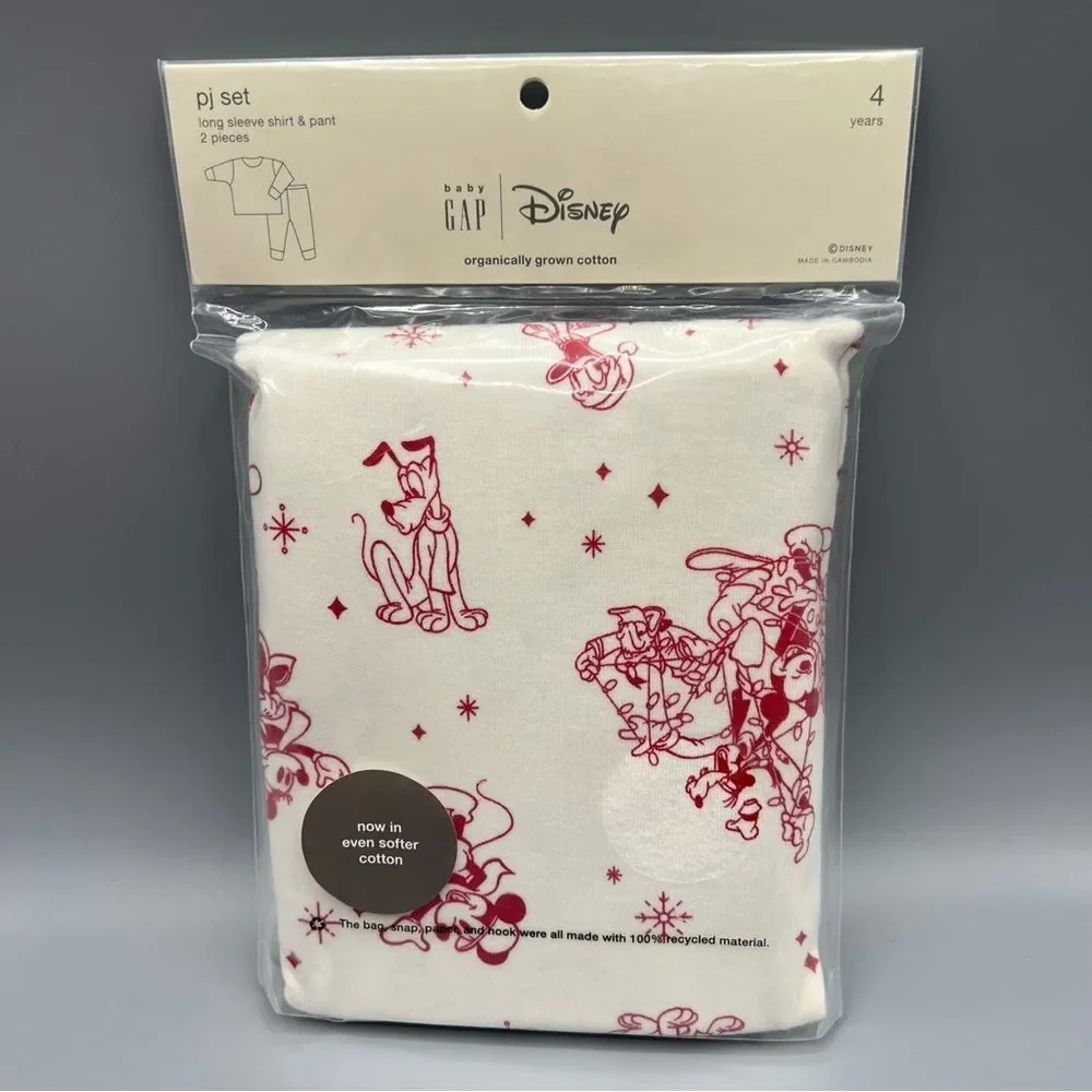 Baby Gap X Disney Kids Mickey Red Cream Long Sleeve Shirt & Pants Pajama Set